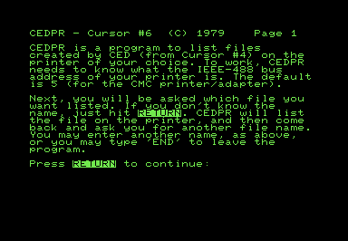 Screenshot of instructions for the CEDPR application.