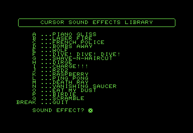 Screenshot of a menu of sound effects.