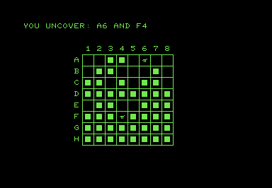 Screenshot of an 8x8 grid. Two cells show pi symbols.