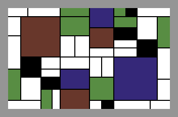 Pastiche of Piet Mondrian's painting 'Composition in Red, Blue, and Yellow' composed of PETSCII character graphics.