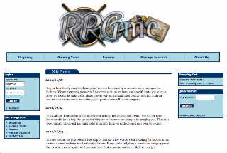 A screenshot of the RPGme online store as it appeared in 2002.