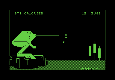 Screenshot of a PETSCII frog extending its tongue.