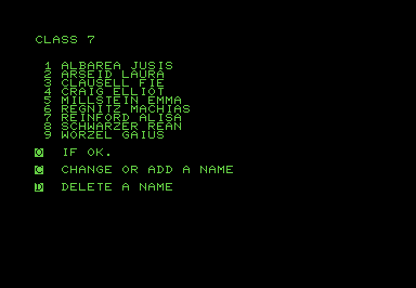 Screenshot of an alphabetized class list.