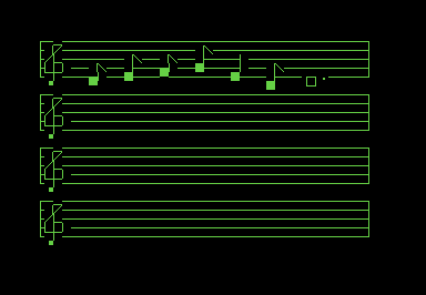 Screenshot of a musical staff rendered in PETSCII showing 'the lick'.