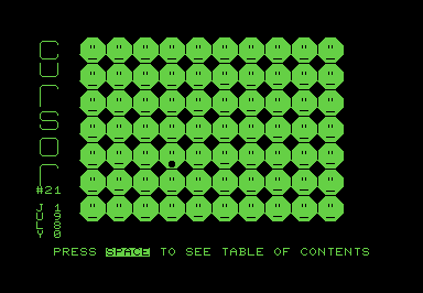 Screenshot of many PETSCII faces. One face is depicted with an open mouth.