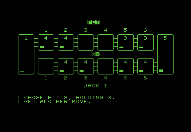 Screenshot of a Manacala board, rendered in PETSCII.