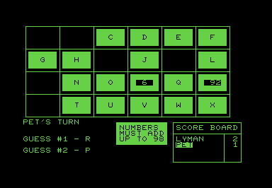 Screenshot of a 6x4 grid of cards. The PET has uncovered a pair matching the target total.