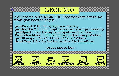 Screenshot of the geoWrite file menu with the mouse pointer positioned over update.