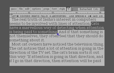 Screenshot of geoWrite. The working document is typeset in a 12-point serifed font.