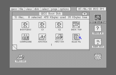 Screenshot of the default monochrome grey GEOS desktop.