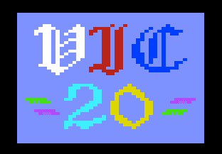 The name 'VIC 20' spelled out in a variety of colours in a blocky, calligraphic font.