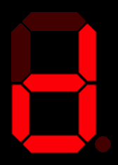 Seven-segment display of the digit 'd'.