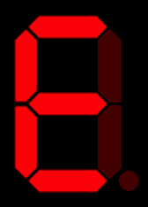 Seven-segment display of the digit 'e'.