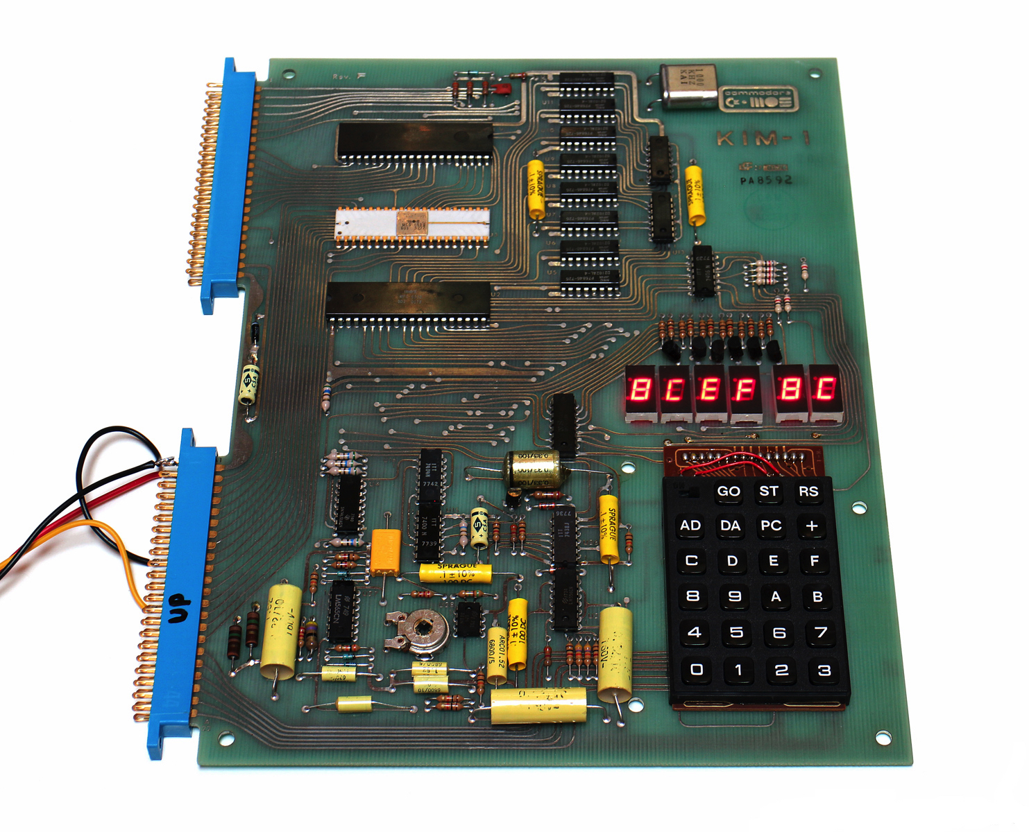 KIM-1, a single-board computer with a hexadecimal keypad and 6-digit LED display.
