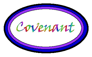 Covenant MUD's original logo, set in hideous rainbow colours inside thick nested ellipses.